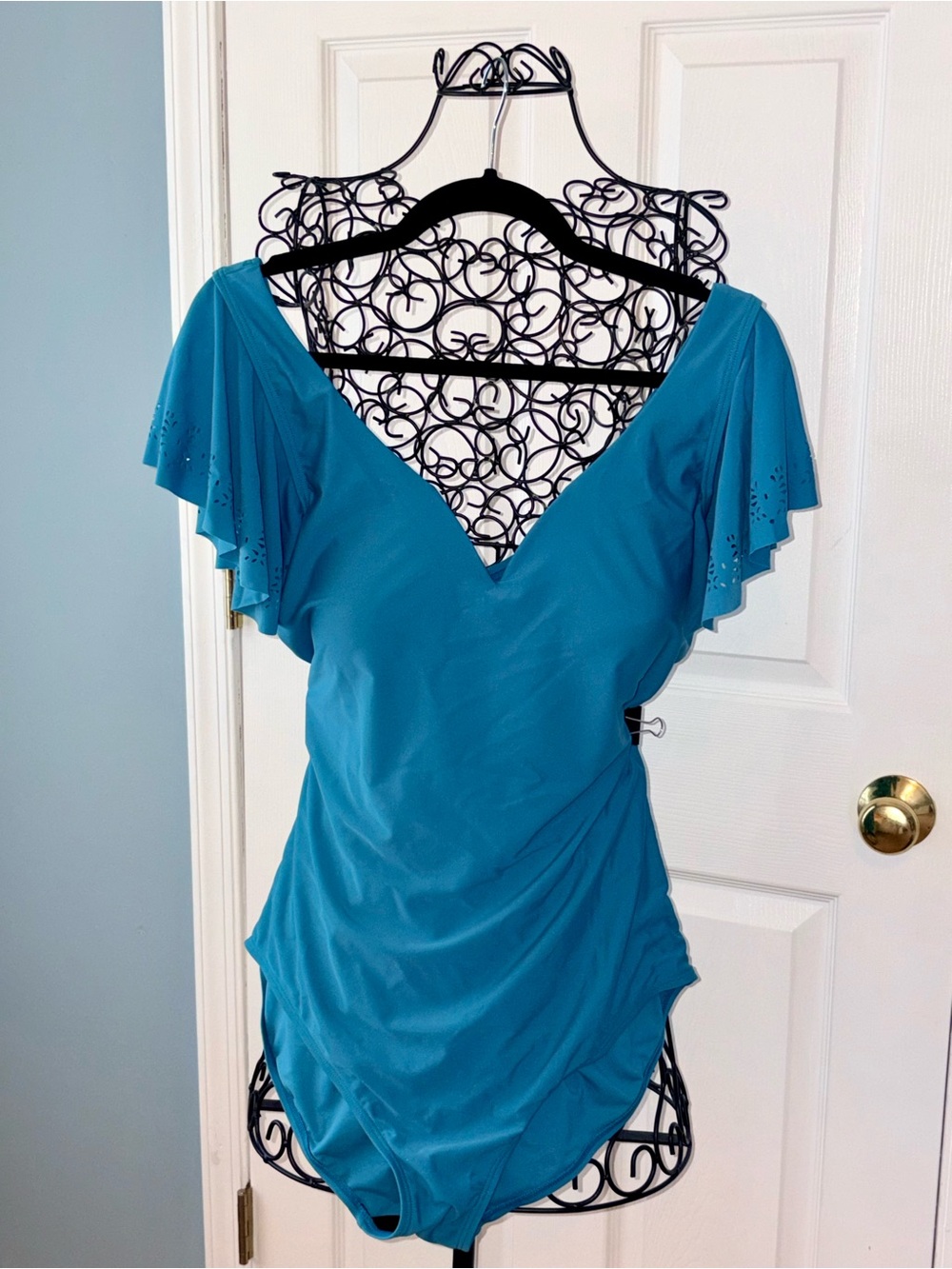 Teal Flutter Sleeve One-Piece Swimsuit